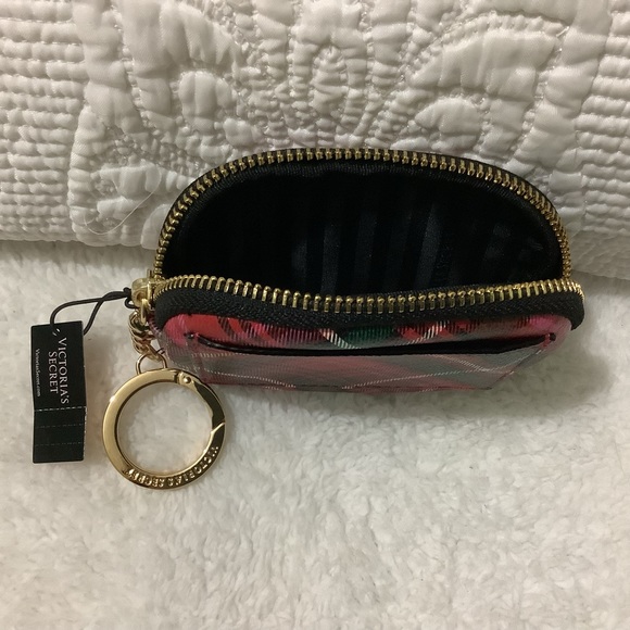 Victorias Secret Plaid Studded Key Chain Ring Essential Pouch Coin Wallet - Picture 7 of 7